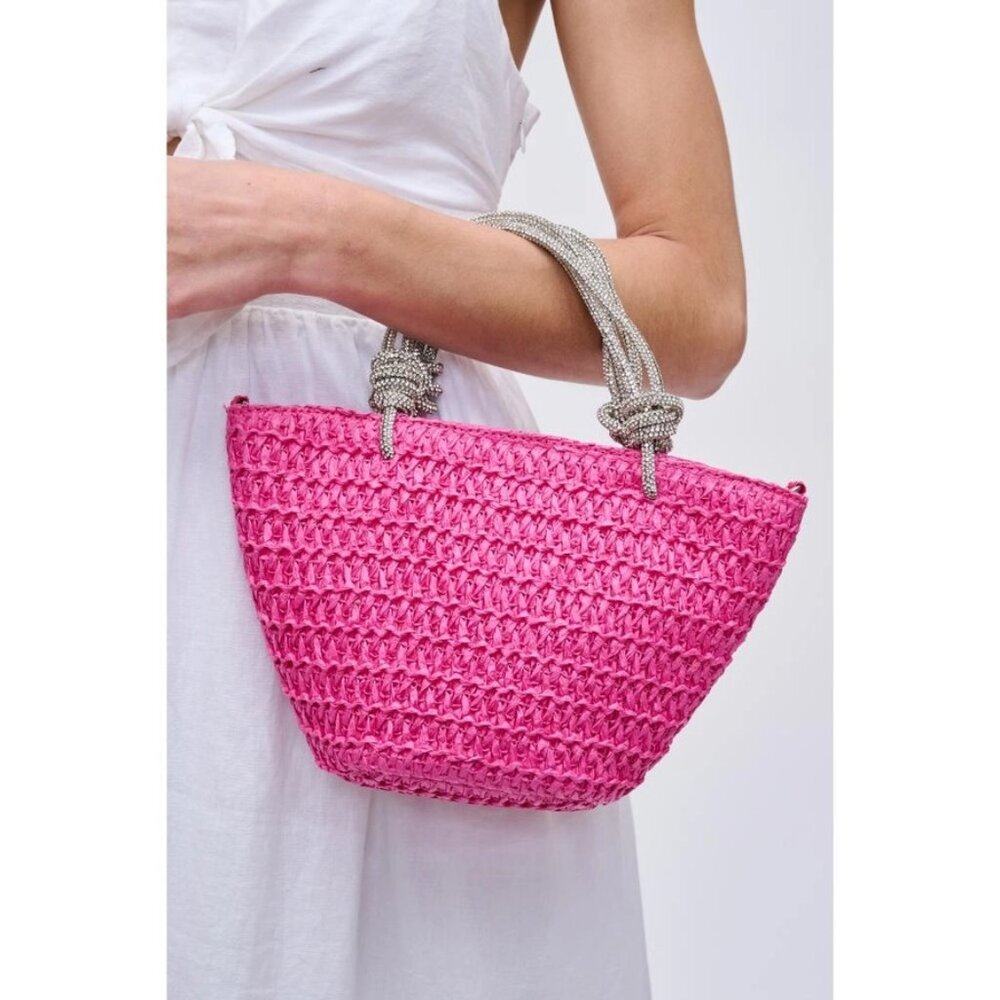 Urban Expressions Pink Woven Crossbody Tote with Silver Rope Handles